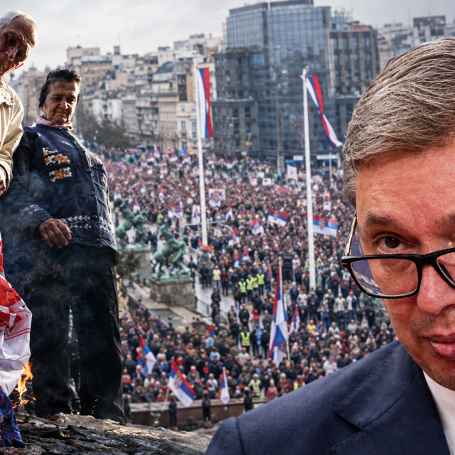 Aleksandar Vučić (u pozadini prosvjed studenata)