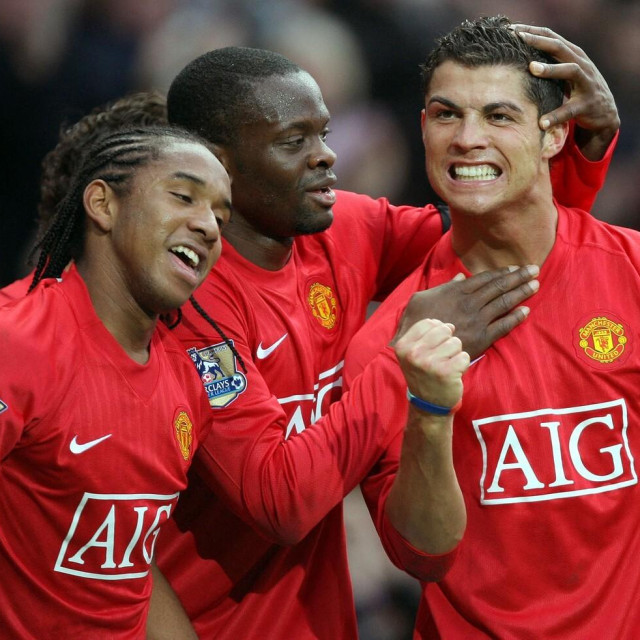 Anderson, Louis Saha i Cristiano Ronaldo u dresu Manchester Uniteda (2007.)