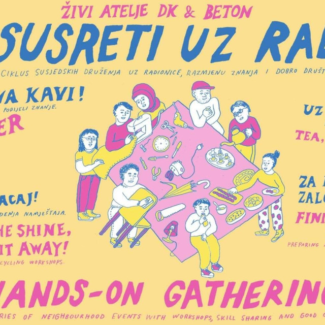 Plakat za radionice Susreti uz rad Živog Ateljea DK i udruge Beton