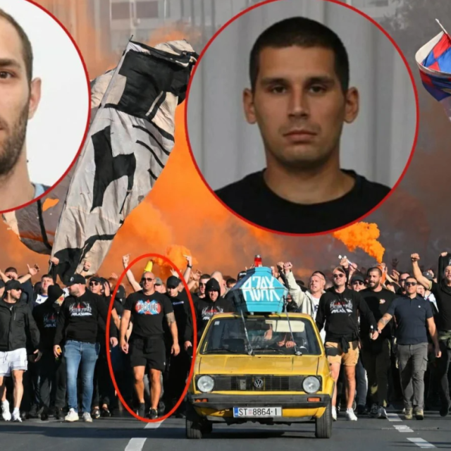 Luka Buzdovačić zvani Sken (gore lijevo i zaokružen na fotografiji kortea) uhićen je u BiH, dok je Ivan Karan (gore desno) uhićen u Švicarskoj